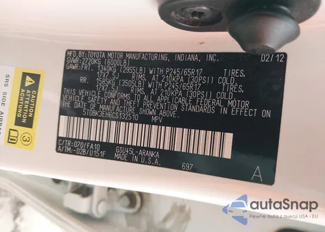 2012 Toyota Highlander Base V6 from USA, damaged, VIN 5TDBK3EH6CS132510